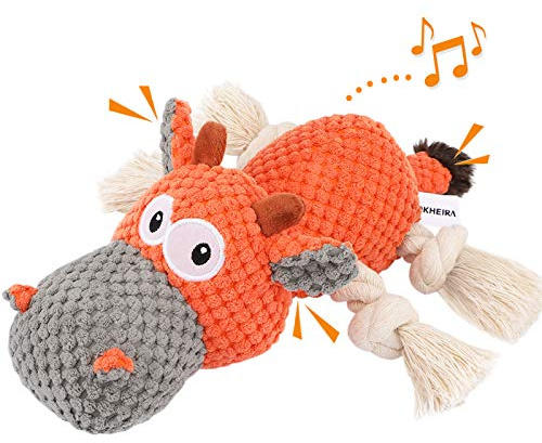 IOKHEIRA Dog Plush Toy for Large Aggressive Chewers,Indestructible Dog Squeaky Toys,Stuffed Animals Toys with Cotton Material and Crinkle Paper,Durable Chewing Toys (Carrot Orange, Cattle)