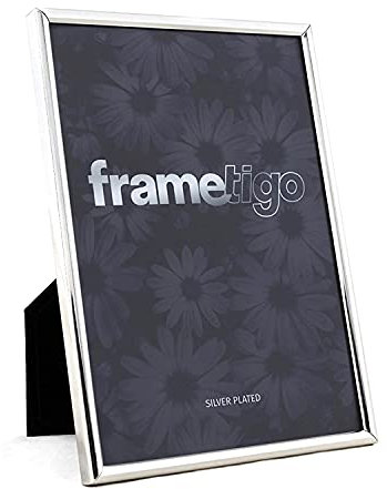 Frametigo - Silver Plated Thin Edge Photo Frame, 8x10 (20x25cm) Photo Size - Velvet Frame Backing & Stand - Real Glass Window - Tarnish-Resistant - Landscape or Portrait Orientation