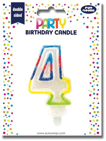 Clairefontaine 6828-4C - A Birthday Candle - Number 4 - Decoration For Cakes, Topper For Cakes, Birthdays Children And Adults