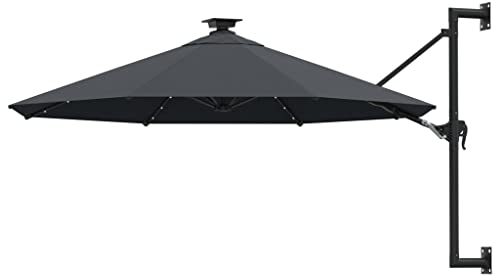 vidaXL Sonnenschirm Wandmontage mit LEDs Metallmast Wandschirm Ampelschirm Balkonschirm Gartenschirm Marktschirm Schirm 300cm Anthrazit