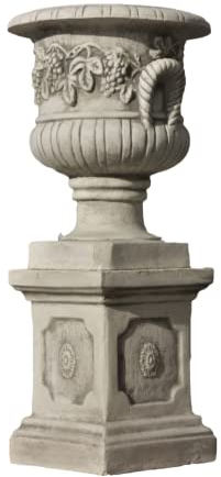 Schöne Amphore mit Sockel als Set aus Steinguss perfekt für den Garten die Terrasse oder den Vorgarten ist Frostfest Witterungsbeständig und Neu 88cm H, PO-397uPO-74