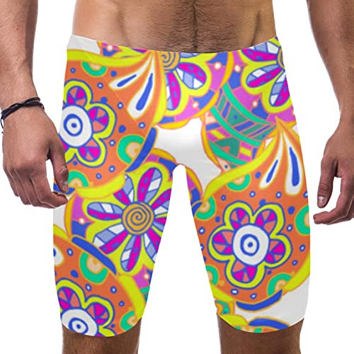 HUI JIN SHOP Badeanzug mit farbigem Blumenmuster, für Herren und Jungen, Wettkampf-Schoß-Badeanzug, quadratisches Bein, Ausdauertraining, mehrfarbig, XL