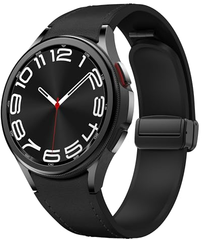 Cinturino in pelle magnetica per Samsung Galaxy Watch 7/6/5/4/FE 40mm 44mm/6 Classic 43 47mm/5 Pro 45mm/4 Classic 42 46mm，20mm D-Buckle Hybrid Eco-Leather Cinturino sportivo in morbido silicone