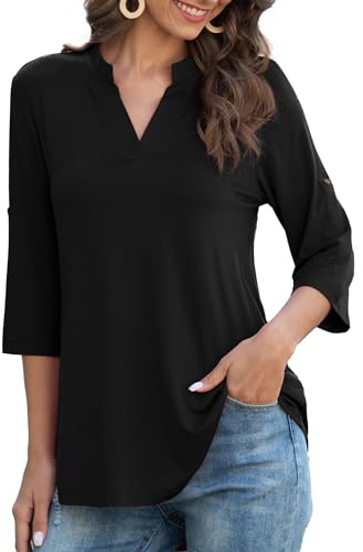 Heersan Blusa Mujer Camisas 3/4 con Cuello en V Verano Elegante y Cómoda Top T-Shirt Casual de Mujer Colores Sólidos/Estampadas T Shirt para Mujeres