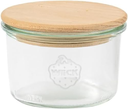 Weck Gläser Sturzform #751 (12 Stück, Inhalt 200 ml, Vorratsglas mit Holzdeckel + Silikondichtung, Aufbewahrungsglas für Dessert, Dipps, Lebensmittel) 79201