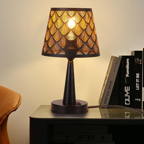 TWSXTE Nero Lampada da tavolo, con interruttore, E27 lampada da comodino, paralume in metallo, lampada da tavolo a led, adatta per illuminazione interna ed esterna (Lampadina non inclusa)