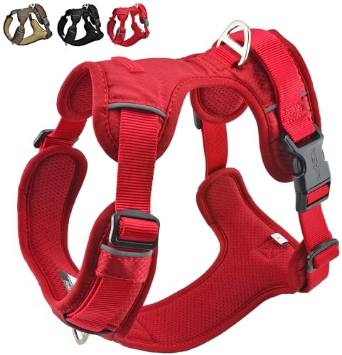 funPETic Hundegeschirr Essential - Anti-Zug Geschirr, reflektierend, gepolstert und atmungsaktiv - Brustgeschirr für mittelgroße und große Hunde (M - Berry Red)