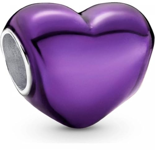 PANDORA Moments 793337C01 - Colgante de corazón metálico violeta de plata de ley, compatible con pulseras Moments, talla única, Plata de ley, No es una piedra preciosa