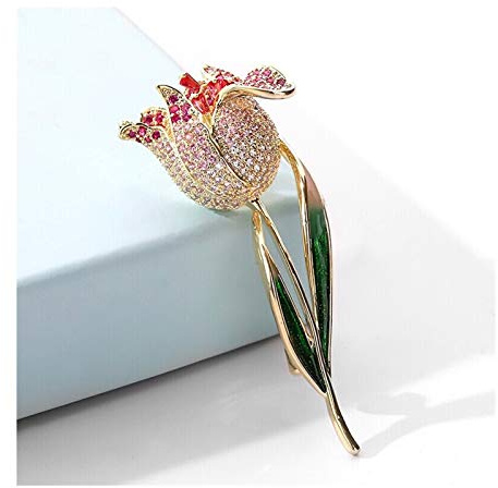 TONZN Zircon Corsage Scarf Pins Jewelry Accessories Clothing Bouquet Brooches(Champagne/Red tulip) Brooches & Pins (Color : B)
