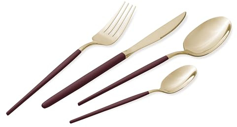 Berlinger Haus Cutlery Set Stainless Steel 24 Pieces Polished Burgundy Champagne | Stylish, Elegant