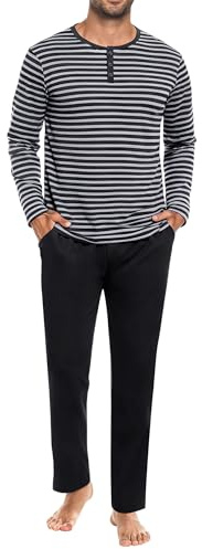 Marvmys Ensemble Pyjama Homme en Coton à Manches Longues Set De Pyjamas Rayé à Boutons Deux Pièces S-3XL