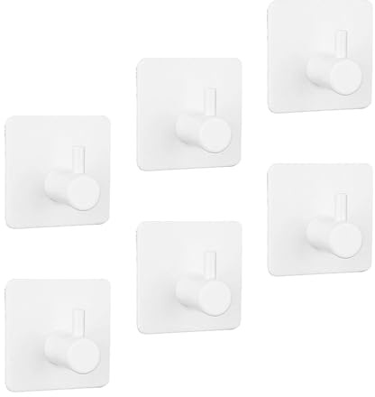 Ganchos para toallas de baño y batas, paquete de 6 ganchos adhesivos de plástico blanco para colgar sin complicaciones en paredes en el baño, cocina y mucho más. Gancho adhesivo fuerte y sin rastro