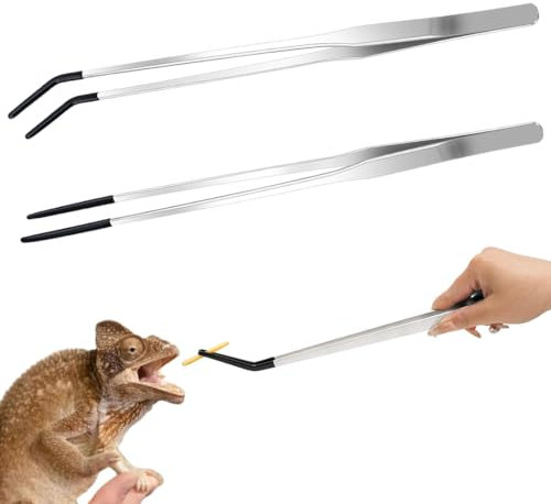 EYVRPAU 2 Stück Aquarium Pinzette Edelstahl Gerade Pinzette Und Gebogene Spitze Pinzette Lange Futterzange mit Gummispitze für Reptilien Wasserpflanze Zange Pflanzenpinzette Verlängert, 27 cm
