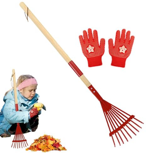 Rastrillos de césped para hojas, rastrillo de jardín pequeño para niños | Kit de rastrillo de hojas para jardín infantil | Herramientas de jardinería multiusos para trabajos de jardinería, acampadas y