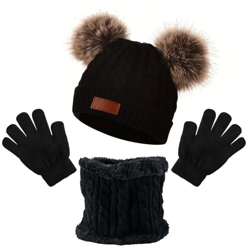 MUNSKT Juego de 3 piezas de gorro cálido de invierno para niños y niñas de 1 a 5 años. Conjuntos de accesorios de invierno para niños y deportes al aire libre, conjuntos térmicos de punto grueso y