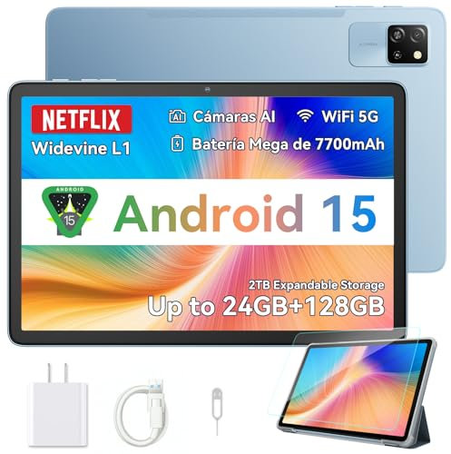 Blackview Tab60 Pro Android 15 Tablet 10 Inch, 24GB RAM + 128GB ROM, 4G LTE + 5G WiFi Gaming Tablet PC, Octa Core PC Tablets, 7700mAh Battery, Widevine L3 HD Display, Face ID, GPS