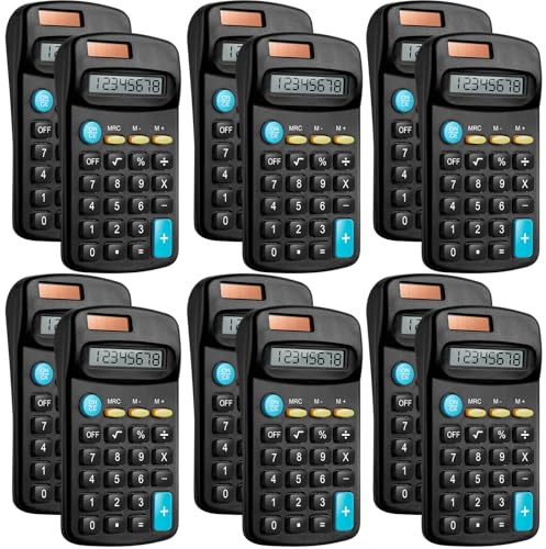 12-pack fickstorlek mini svart miniräknare grundläggande miniräknare för handhållna vinklade studenter 8-siffriga display solbatteri dubbel effekt liten miniräknare för studenter barn hem kontor