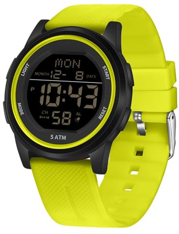 Forrader Orologio sportivo digitale da uomo, impermeabile, militare, con cronometro, retroilluminazione a LED, sveglia, conto alla rovescia, data, Verde, Classico