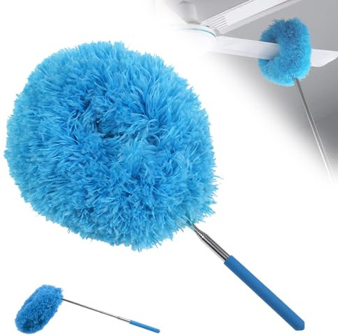 Plumeau Telescopique, 2025 Nouveau Microfibre Plumeau Poussière Lavable Balai Toile d'Araignée pour Ventilateur, Plafonds, Meubles, Stores, Voitures, Nettoyage Ménager (Bleu)