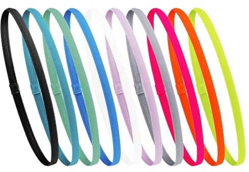 Bandas de sudor deportivas 10 piezas, cintas elásticas antideslizantes para yoga, fútbol, running, bandas delgadas para la cabeza para mujeres, hombres y niños