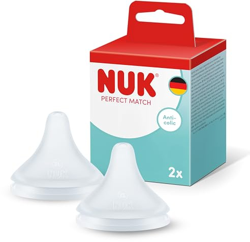 NUK Perfect Match Babyflaschensauger | 6+ Monate | Anti-Kolik-Flaschensauger | Silikon | Klein | 2 Stück