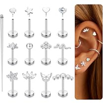 Krfy 16G/18G Tragus Helix Piercing Chirurgenstahl Innengewinde Forward Helix Piercings Ohr Gold Silber Lippenpiercing Nasenpiercing Labret Tragus Knorpel Conch Piercing Ohr 6mm-16G-Silber