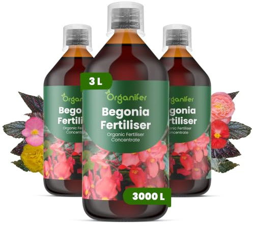 Fertilizante líquido para begonia 3x1L – Fertilizante orgánico para follaje abundante y flores brillantes – Favorece raíces y vitalidad – Organifer