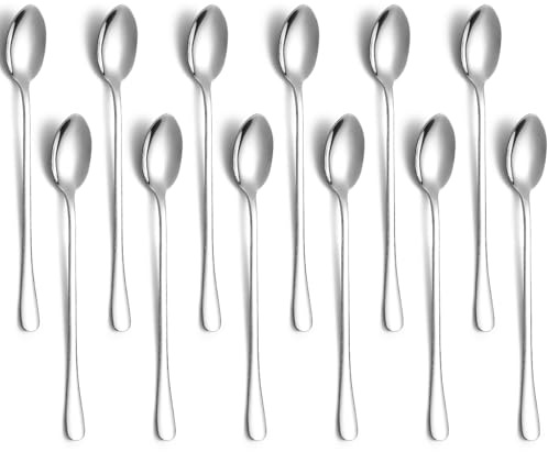 Berglander Long Handle Iced Tea Spoons 12 Pieces 7.87, Stainless Steel Coffee Spoon, Ice Cream Spoons, Latte Spoon for Mothers Milks Tea Mixing Cocktail Stirring Coffee Milkshake Cold Drink