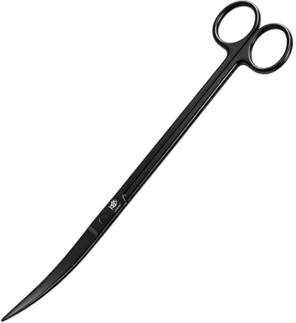 LINLAN Ciseaux Courbes pour Aquascaping d'Aquarium de 25cm, Traitement Anti-Rouille par Carbonisation, Bord Lisse Entièrement Arrondi, pour la Formation de Couches et l'Élagage de Plantes Vivantes