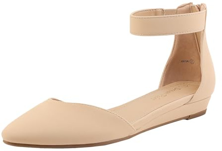 DREAM PAIRS Scarpe Basse da Donna con Cinturino alla Caviglia Bassa Comodi Sandali Piatti,Size 39,Nudo/Nabuk,AMIGA