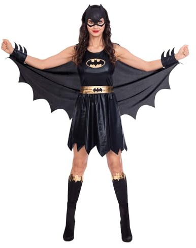 Amscan - Erwachsenenkostüm Batgirl, gezacktes Kleid, Gürtel, Umhang, Arm- und Beinstulpen, Maske, Super Heroes, Motto-Party, Karneval