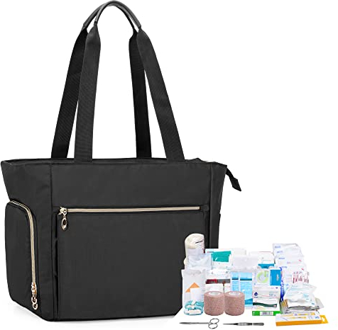 CURMIO Aufbewahrungstasche für Krankenschwester, Erste Hilfe Sets Tasche, Tragebare Medizinische Tasche mit gepolstertem Laptopfach, (KEINE medizinisches Instrument enthalten), Schwarz