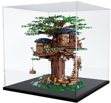 Nynelly Large Acrylic Display Case for Collectibles,Clear Acrylic Display Box for Lego 21318 Tree House, Assemble Countertop Dustproof Showcase with Base,17.7x17.7x17.5 inch