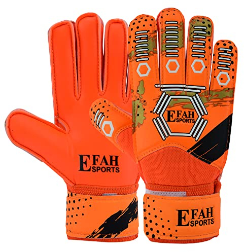 EFAH SPORTS Torwarthandschuhe für Kinder Jungen Mädchen fußball Handschuhe mit Super Grip Handflächen (Orange/golden, 5)