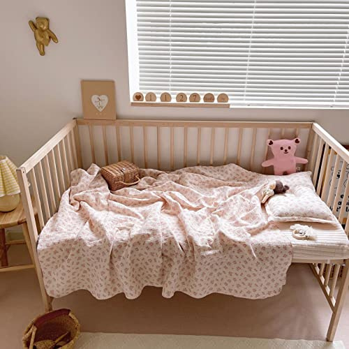 BuLuTu Baby Nursery Throw Blanket Cotton Muslin Kids Blanket with Cute Galsang Flowers Crib/Cradle Quilt Thin Summer Quilt for Boys,Girls,Toddler Breathable,Lightweight Machine Washable 47x51