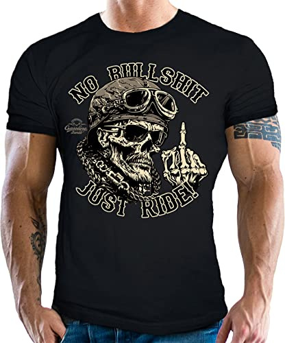 Gasoline Bandit Biker Racer Maglietta da Motociclista per Uomo: Just Ride, Nero , XL