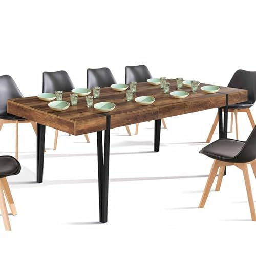 IDMarket - Table à Manger Extensible Rectangle Austria 6-10 Personnes Bois foncé Pied épingle Noir 160-200 cm