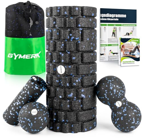 Faszienrolle Set mit 3D-Texturmassage, Enthält Anweisungen und Poster in Deutscher Sprache Tragetasche, Yoga Faszien Set mit Faszienball Faszienrolle Klein Duoball