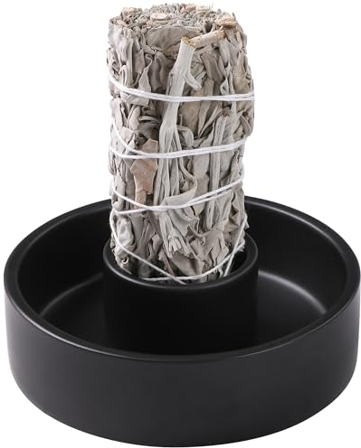 BEYLAB sage burner cones holder Ceramic Incense Holder, Bundle Smudge pot Bowl, Smudging Plate for White Sage, Palo Santo Sticks, Candles For Offering - Black