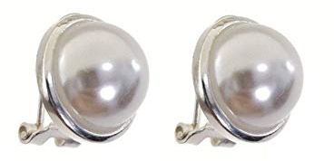 MINOPLATA Pendientes de Plata de Ley 925 con Media Perla Sintética 14mm y Cierre Omega
