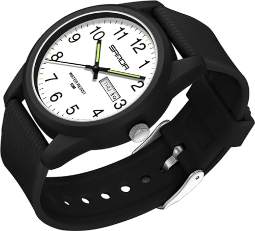 findtime Armbanduhr Herren Quarzuhr Analog, Sporliche Uhr Herren Damen 50M Wasserdicht Silikonband Casual Armbanduhren für Jugendliche mit Datum Wochentag Leuchtzeiger Große Zahlen