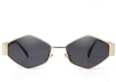SDINM Occhiali da sole retrò alla moda per donne uomini geometrici esagonali moda montatura in metallo occhiali da sole sfumature, Montatura orolente grigia, Small