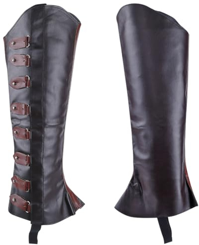 GORGECRAFT 2pz Copristivali in Pelle Protezioni per Le Gambe Medievali Ghette Coprigambe da Pirata retrò Coprigambe in Pelle PU Copristivali in Similpelle per Halloween Cosplay, Marrone Noce di Cocco