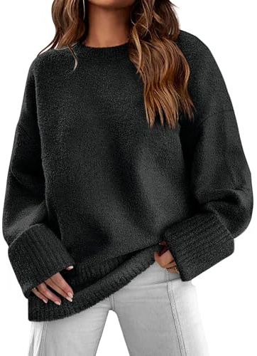 Jhsnjnr Women's Winter Crew Neck Slouchy Knit Sweater Pullover Casual Long Sleeve Oversized Chunky Jumpers Black