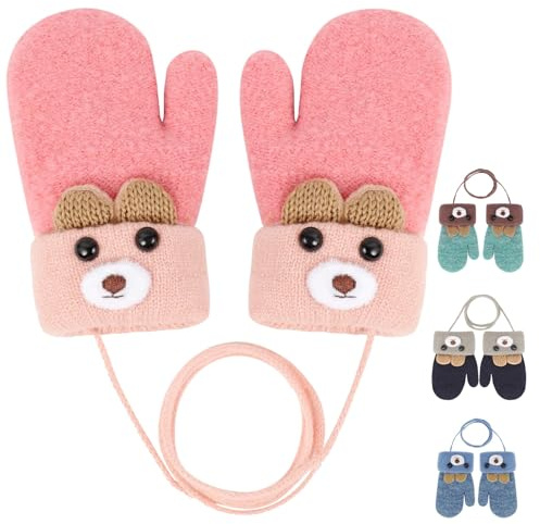 Becellen Manoplas Cálidos Bebé, Invierno Colorful Manoplas con Cuerda Forro Polar Guantes on Forro Polar Punto Elásticas Protección Fría Manoplas para 0-3 Años Niños Niñas