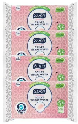 Saxon | Sensitive Toilet Tissue Wipes | Fresh & Clean | Fragrance Free & Dermatologically Tested & Skin PH Neutral | Fine to Flush | 40 Wipes [4 PACK]