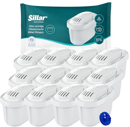Sillar Wasserfilter Kartuschen kompatibel mit BRITA Maxtra+, Marella, Aluna, Elemaris – 12er Pack, Aktivkohle & Ionenaustauscher, BPA-frei, reduziert Kalk und Chlor, für sauberes Trinkwasser