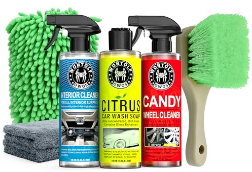Wontolf Complete Car Wash Cleaning Kit, Car Interior Detailing Kit with Car Wash Soap, Interior Detailing Cleaner, Wheel Cleaner, Wheel Brush, Dying Towel, for Cars Trucks RVs SUVs