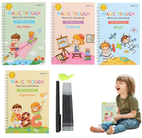 Kalligrafi övningsbok, praktisk skrivbok för, skrivövning för, bokstavsböcker och siffror, förskola kalligrafi, räfflad övningsbok i