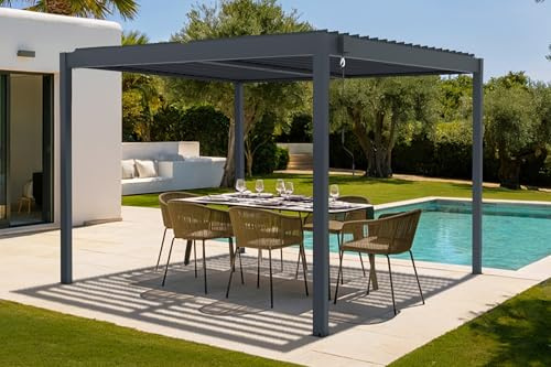 Cazeboo Pergola bioclimatica autoportante alluminio 304 x 304 x 218 cm grigio antracite - PIANA 3x3 m lamelle orientabili 110° struttura resistente vento 70 km/h kit completo giardino terrazza